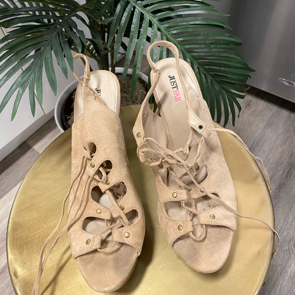 Nude lace up platform heels